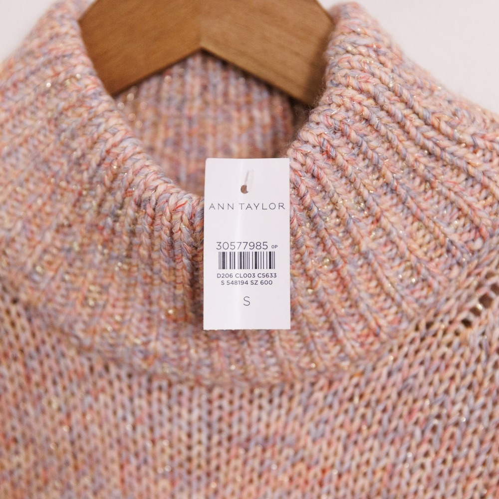 Ann Taylor Mock Neck Space Dye Sweater Pastel Pink Gold Shimmer Knit Small - Picture 2 of 7